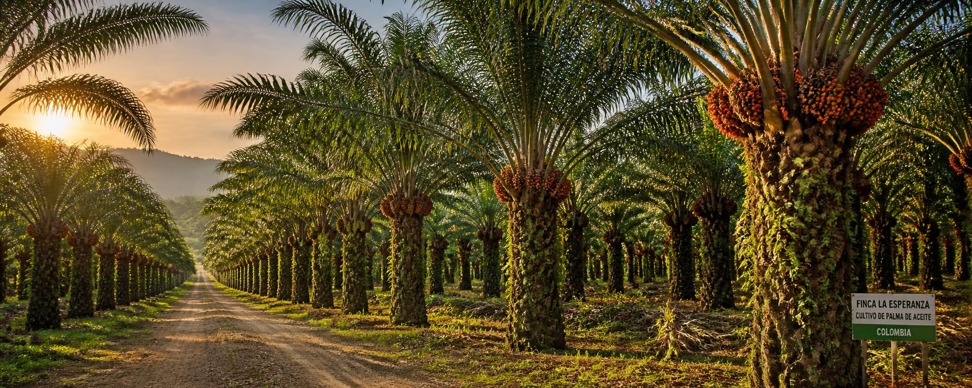 Palma de aceite con racimos maduros en el cultivo
